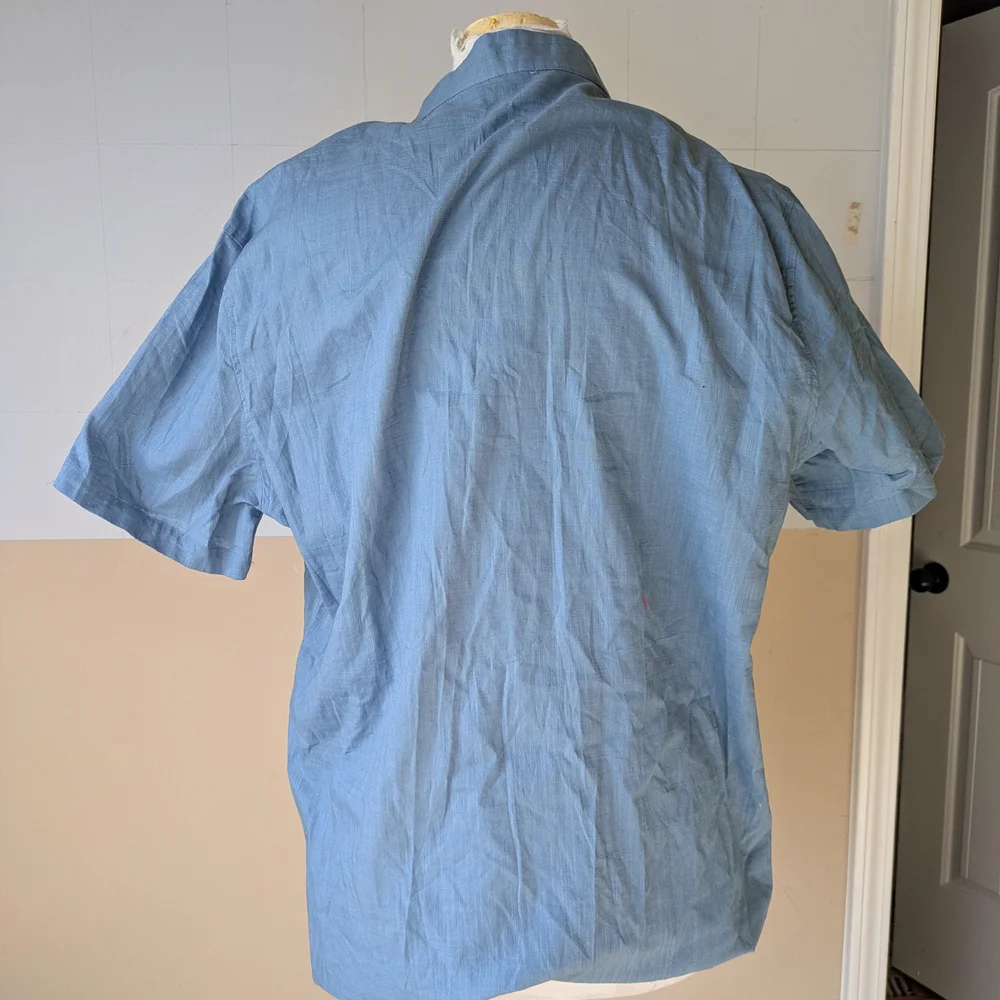 Men's Blue and White Casual Button Down Shirt - Picture 2 of 2